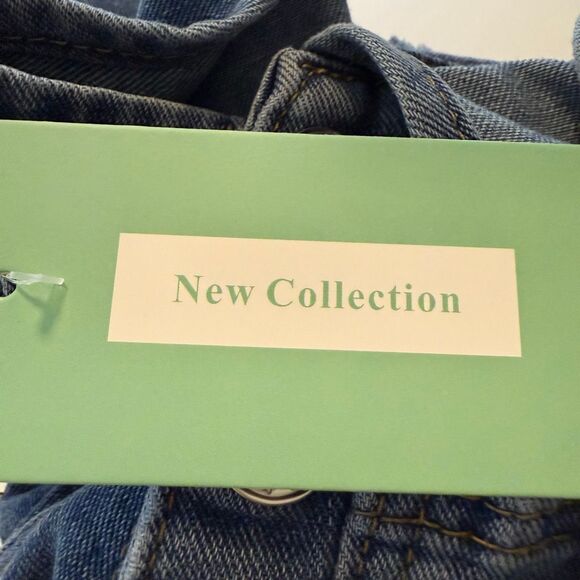 New Collection Overalls Darted Barrel Leg Medium Wash Denim NWT Size L Boho - Picture 12 of 14